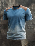 Men's retro washed color block round neck short sleeve t-shirt