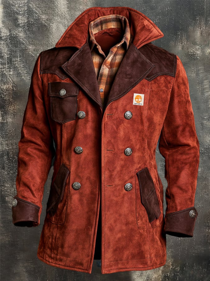 Men's Stylish Vintage-Style Faux Suede Mid-Length Trench Coat