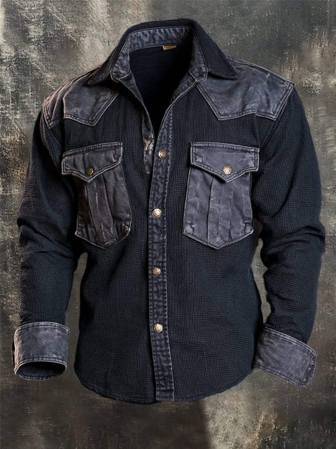 Men's Vintage Waffle-Knit Western Panel Shirt