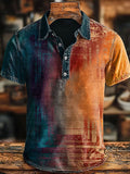 Casual retro polo shirt with contrast graphic print for men