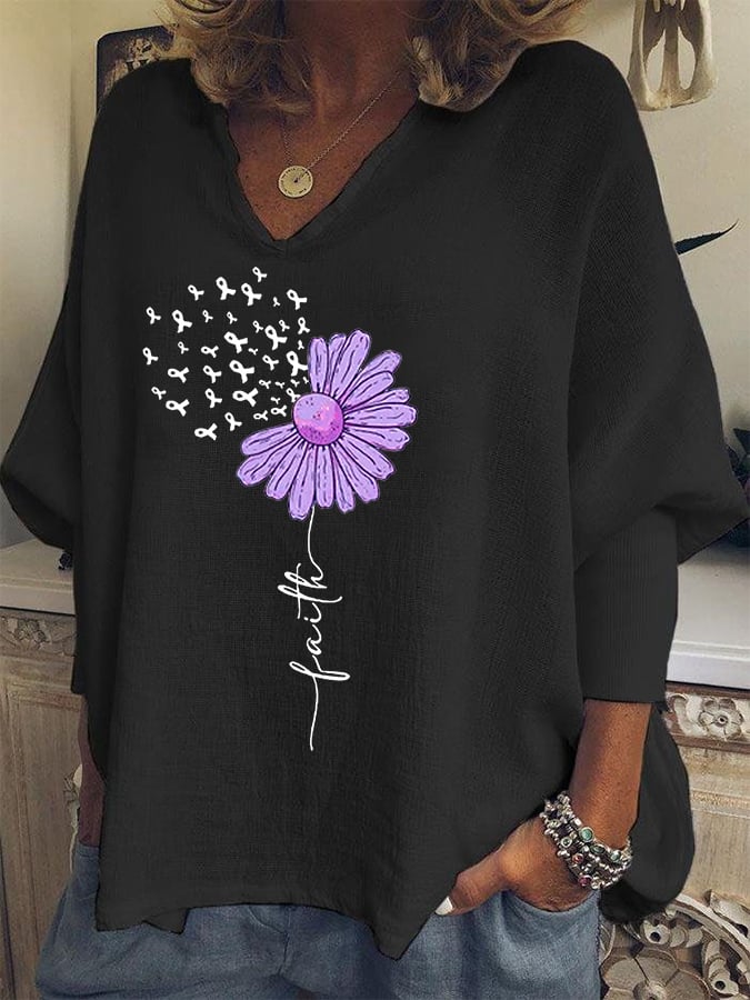 Women's Faith For A Cure Alzheimer's Awareness Fighter Supporter Casual Long Sleeve Shirt