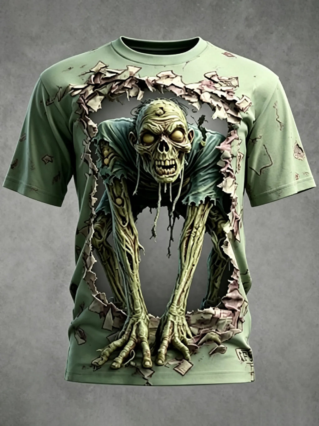 Men's Halloween 3d Wall-breaking Zombie Print T-shirt