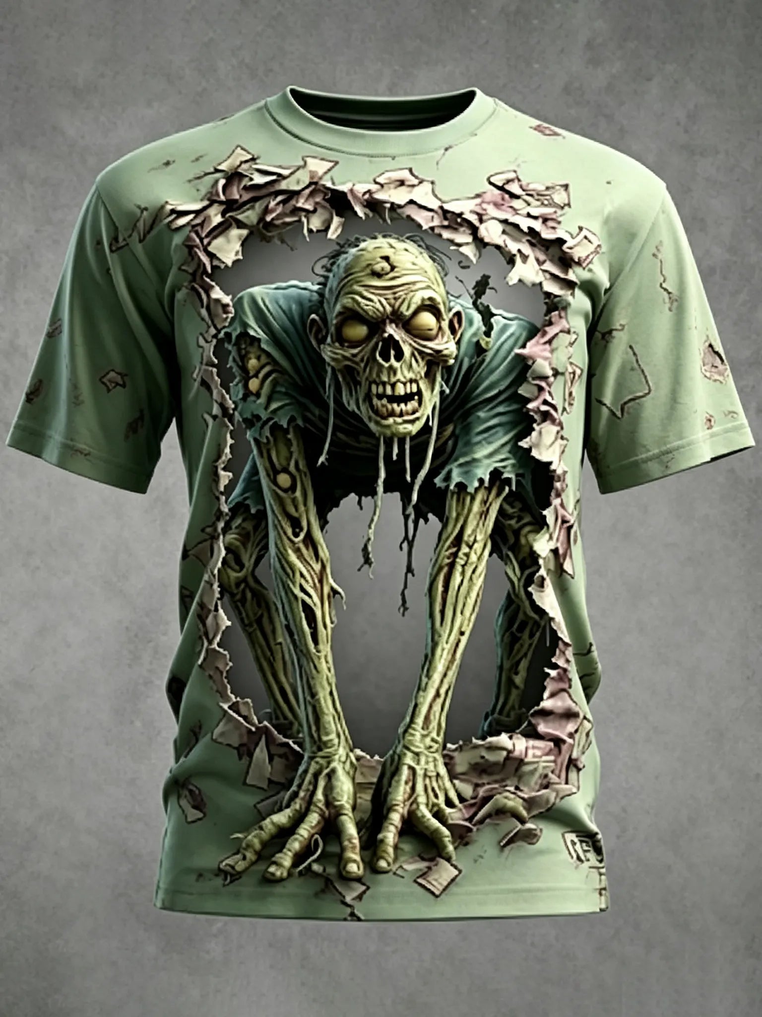 Men's Halloween 3d Wall-breaking Zombie Print T-shirt