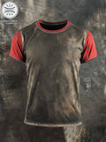 Men's Retro Washed Colorblock Casual Washed Round Neck Short Sleeve T-Shirt