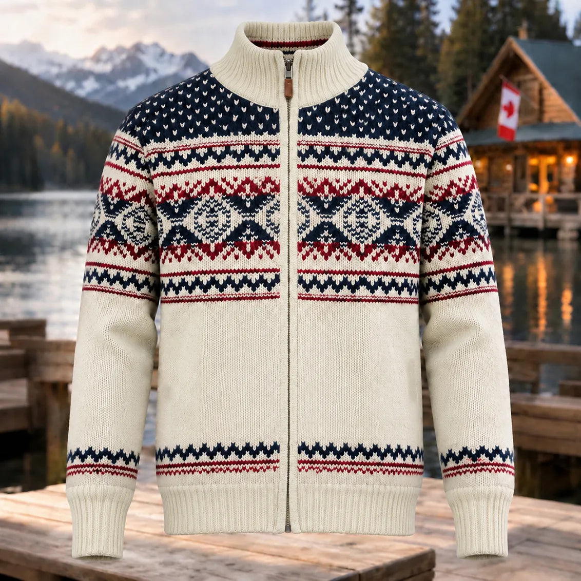 Men's Retro Style Geometry Pattern Iceland Knit Cardigan