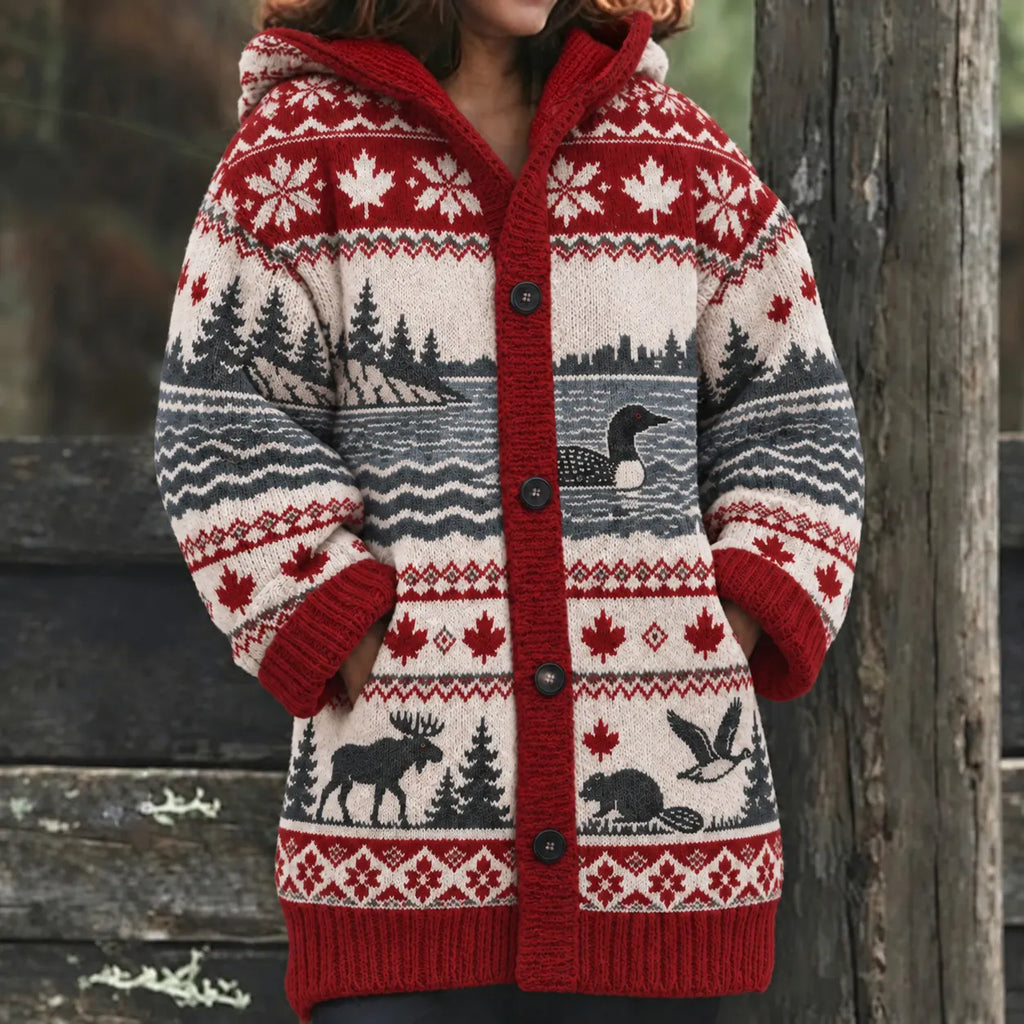 Women's Vintage "lake Ontario, Canada" Knit Cardigan
