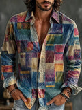 Men's Irregular Patchwork Color Blocks Print Long Sleeve Shirt