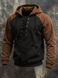 Men's Retro Color-Block Lace-Up Hoodie