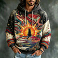 Men's Boho Mountain Cat Celestial Sky Print Hoodies
