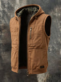 Men's Vintage Multi-Pocket Hooded Utility Vest Jacket