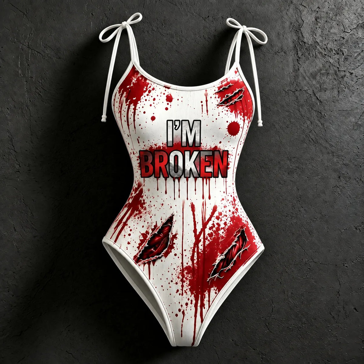 Women's Retro Bloodstained Tear Wound "i'm Broken" Print Sweatshirt Two-piece Set