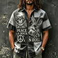 Men's Floral Skull Winged Guitar Print Short Sleeve Buttons Shirt