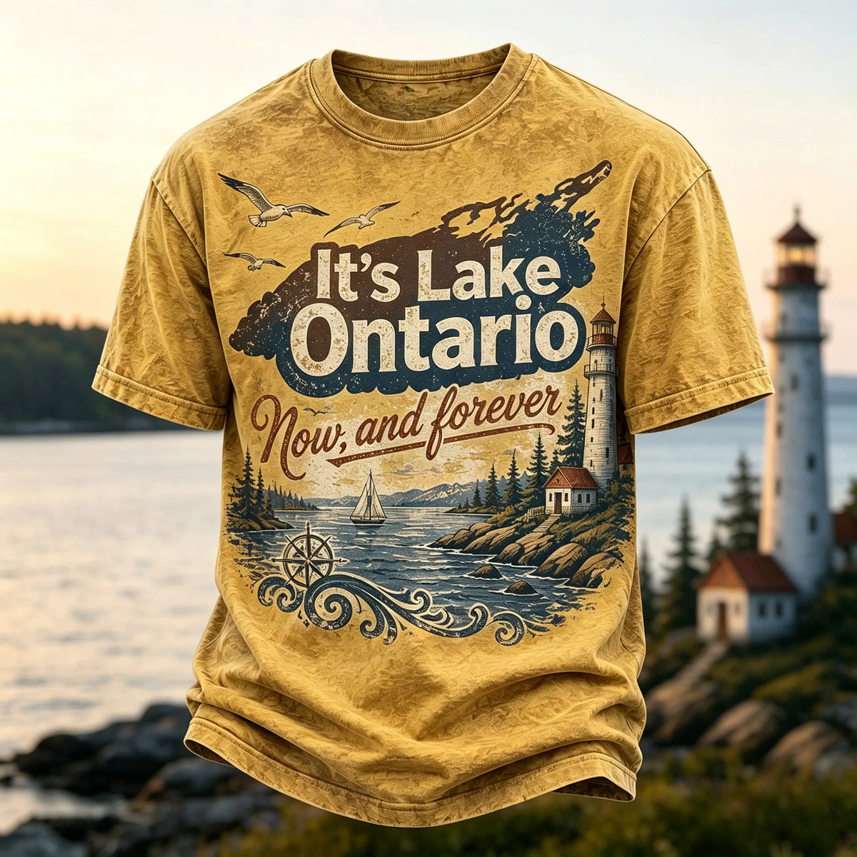 Men's Retro Lake Ontario Print T-shirt