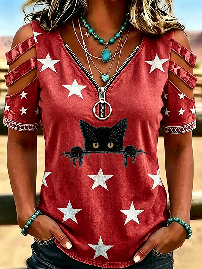 Women's America Flag Print Casual Top