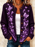 Women's"Sparkling Purple Butterfly Swarm" Ombre Knit Cardigan