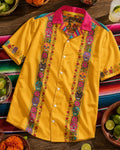 Men's Day of the Dead Floral Sugar Skull Print Cuban Collar Short Sleeve Shirt