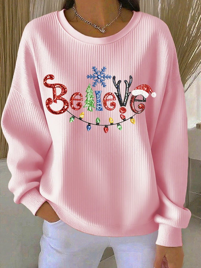 Women's Believe Christmas Print Casual Sweatshirt