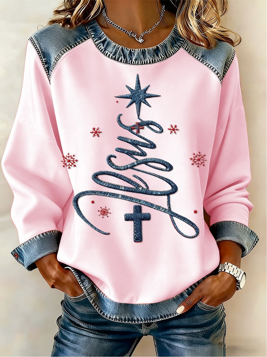 Women's Casual Retro Faith Christmas Tree Sweatshirt