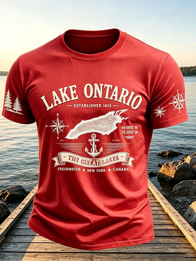 Men's Vintage Canada Lake Ontario Art Print Crewneck T-shirt
