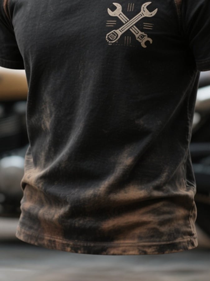 Men's retro color block motorcycle screw round neck short sleeve t-shirt