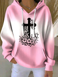 Women's Faith Cross Floral Print Hooded Sweatshirt