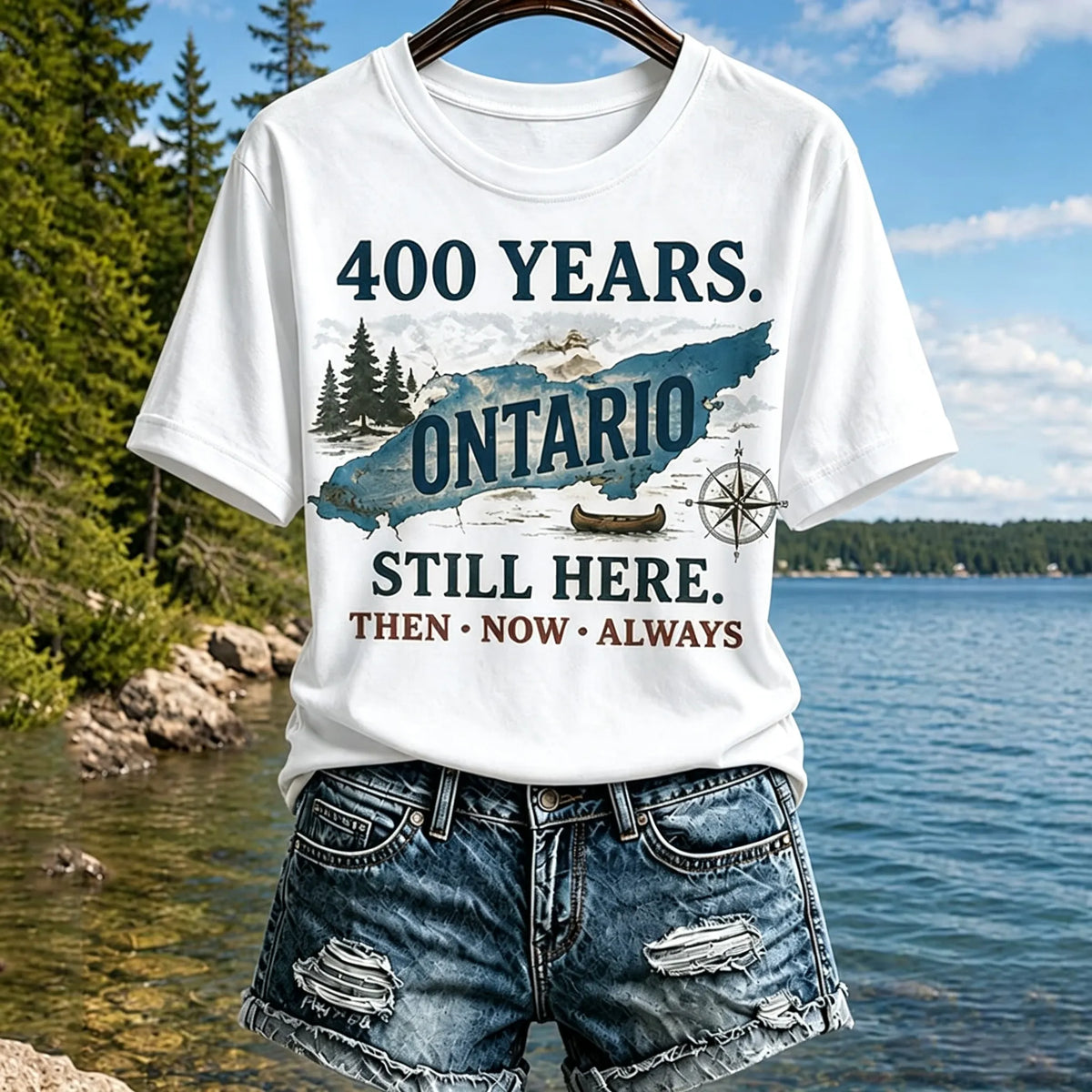 Women's Retro 400 Years. Ontario Still Here. Then • Now • Always Print Crew Neck T-shirt