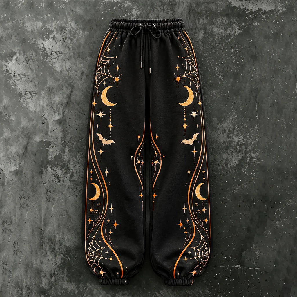 Women's Vintage Halloween Pumpkin And Skeleton Hand Print Sweatpants