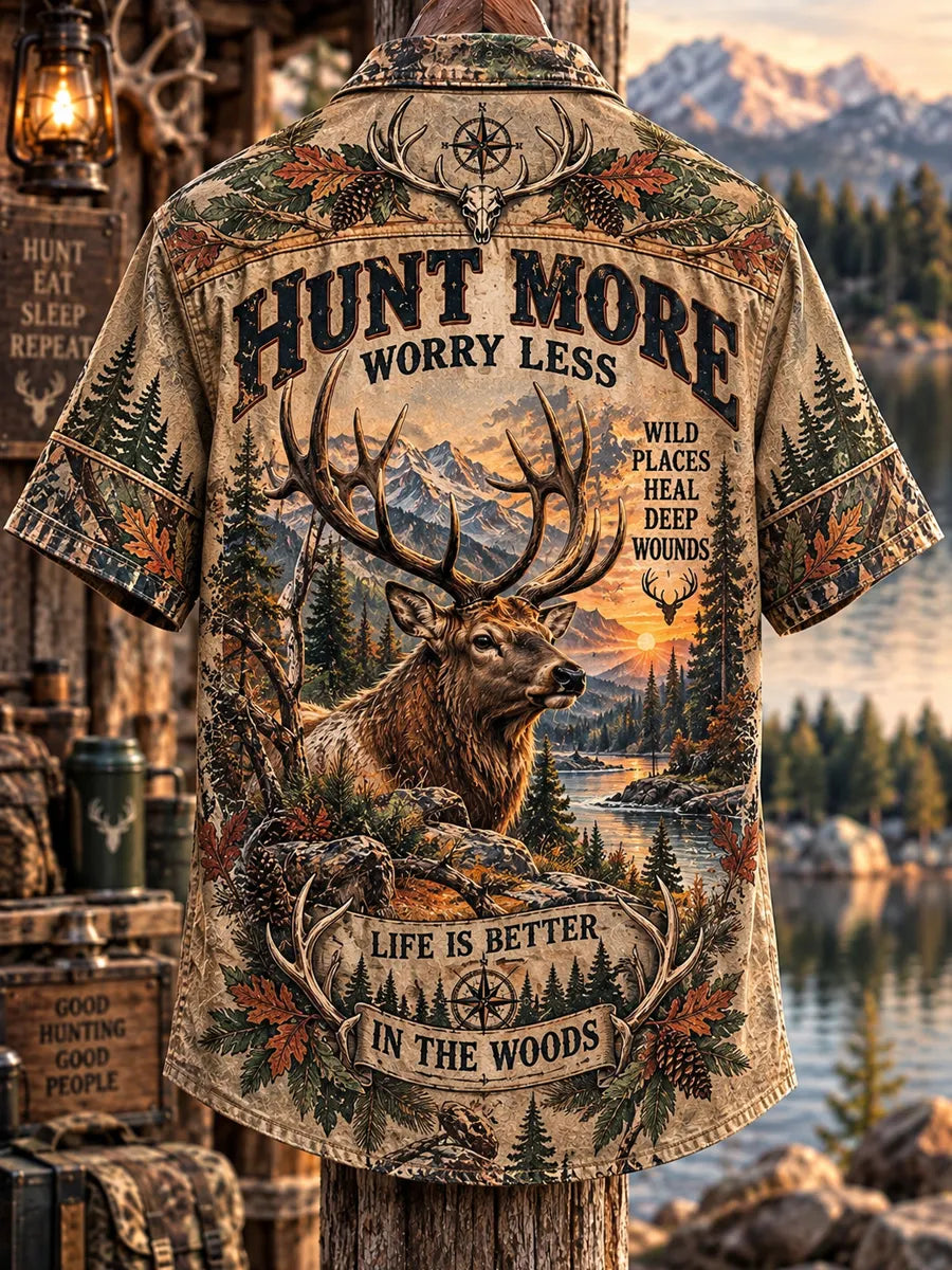 Men’s Vintage Hunting Culture Print Short Sleeve Shirt