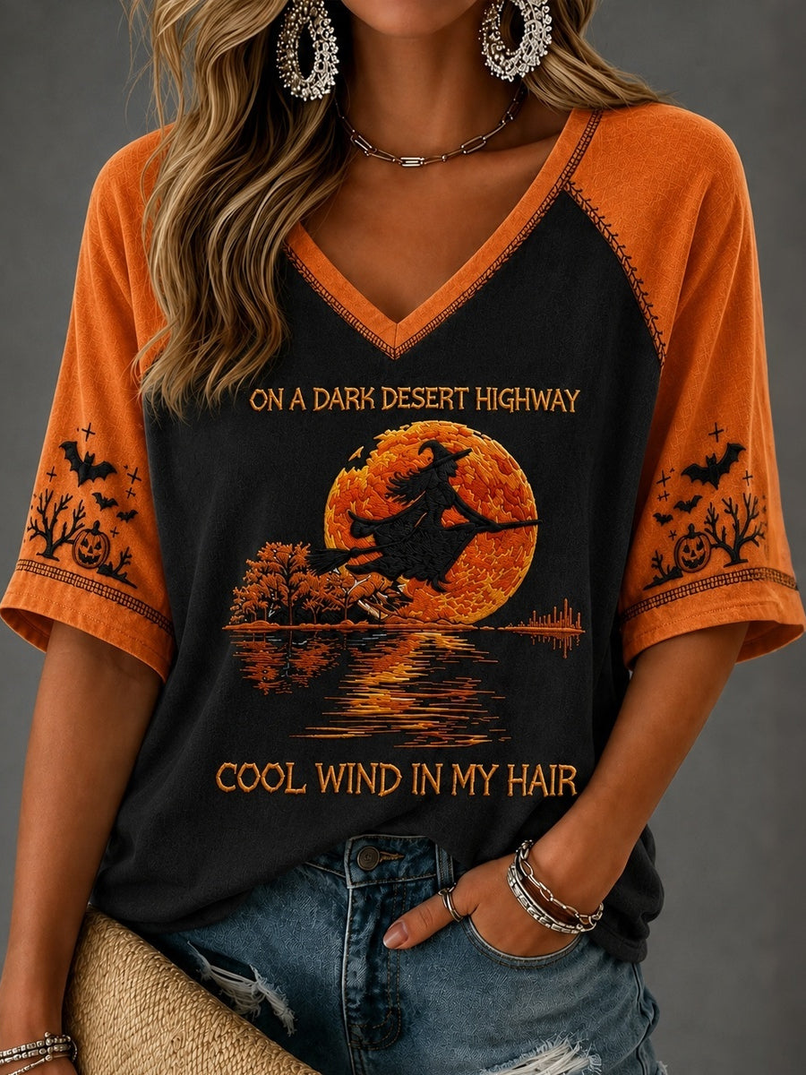 On A Dark Desert Highway Women's Halloween V-neck T-shirt