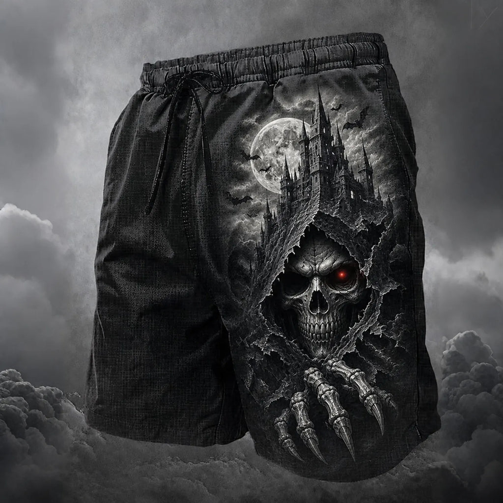 Men's Retro Halloween Skull Print Casual Shorts