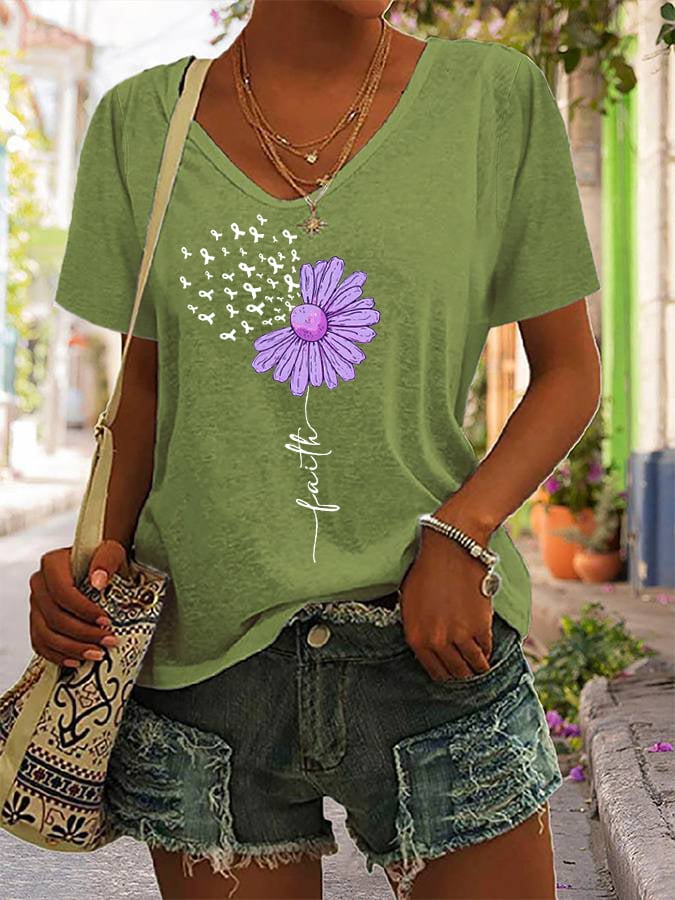 Women's Faith For A Cure Alzheimer's Awareness Fighter Supporter V-Neck Tee