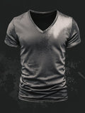 Men's vintage-style washed cotton V-neck short-sleeved T-shirt
