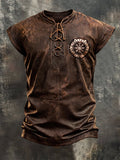 Men's Vintage Viking-Print Lace-Up T-Shirt