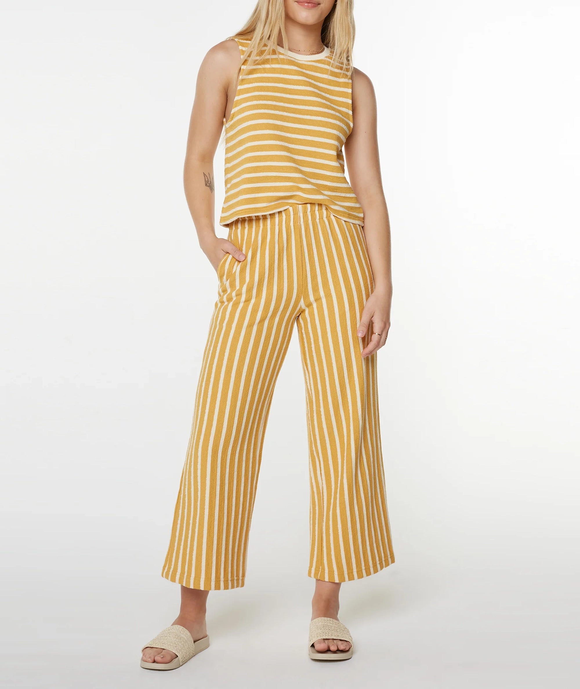 Striped Round-Neck Sleeveless Pure Cotton Vest
