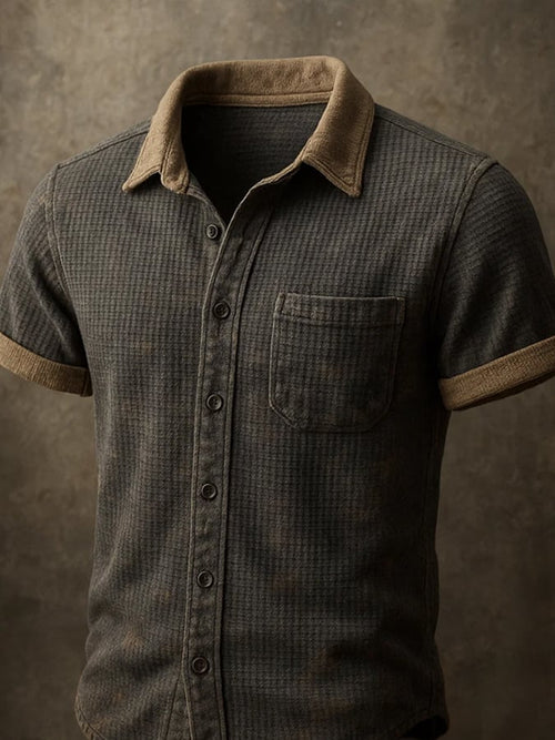Fashionable short-sleeved shirt with crochet pattern for men