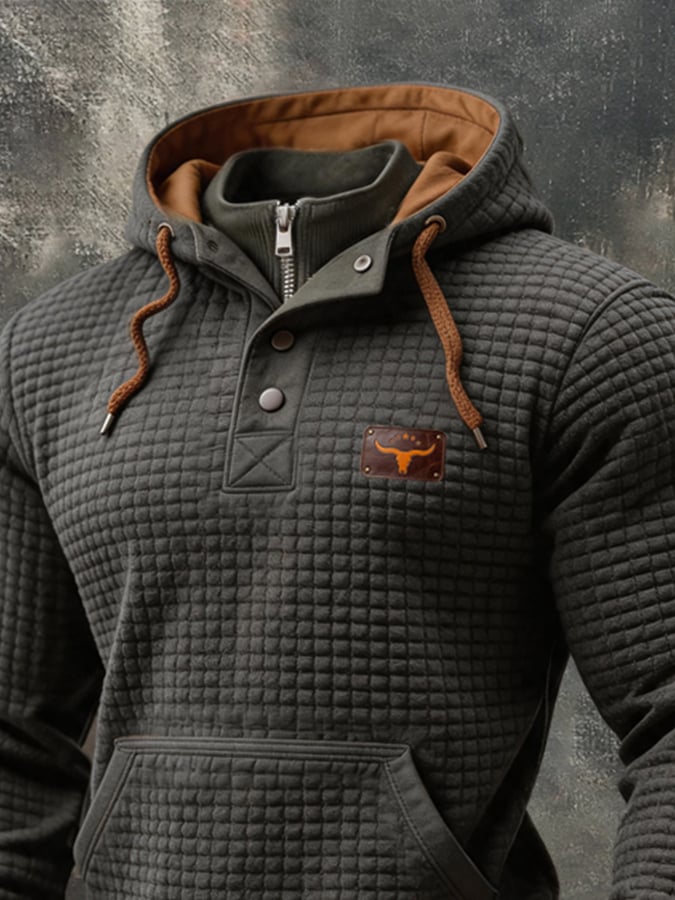 Men's Vintage Waffle-Knit Quarter-Zip Hoodie
