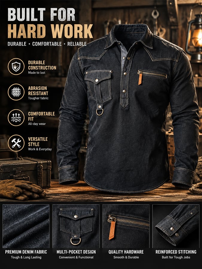 Men's Vintage-Style Comfortable Leather-Panel Polo Shirt