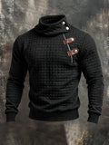 Men's Retro Textured Paneled Leather-Detail Mock-Neck Sweatshirt