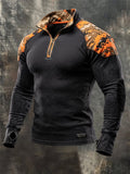 Men's Vintage Cotton Waffle-Knit Camo-Panel Zip-Up Sweatshirt