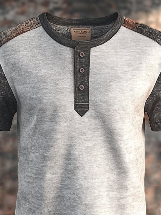 Men's retro colorblock slim fit short sleeve Henley T-shirt