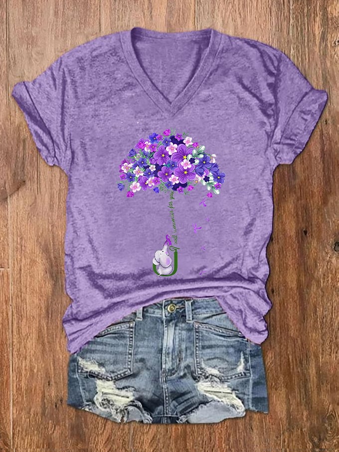 Women's I Will Remember For You Dementia Alzheimer's Disease Awareness Printed V-Neck T-Shirt