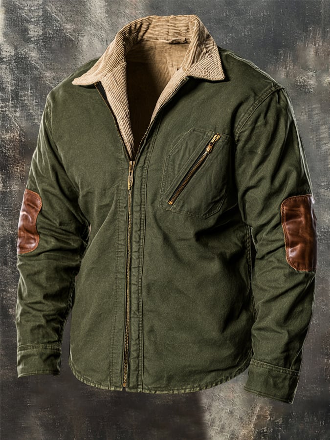 Men's Vintage Corduroy Panel Shirt Jacket