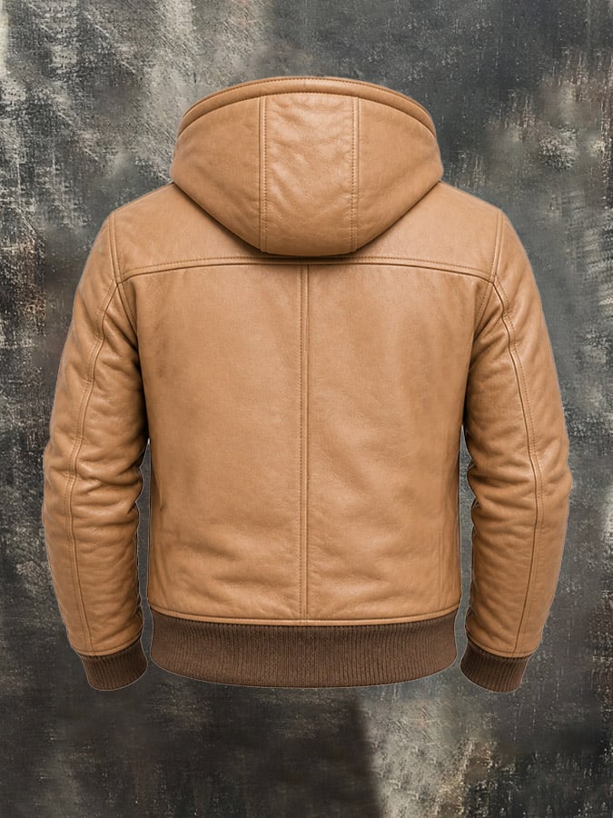 Men’s Vintage Fleece-Lined Warm Soft Faux Leather Hooded Jacket