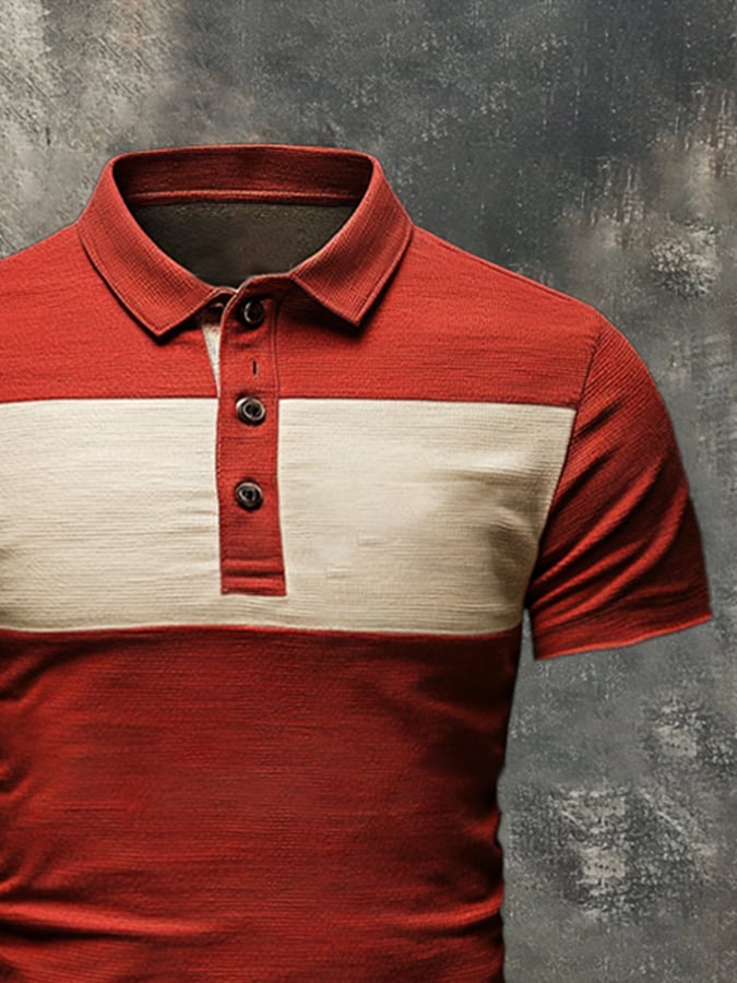 Men's retro wash colorblock short sleeve polo shirt