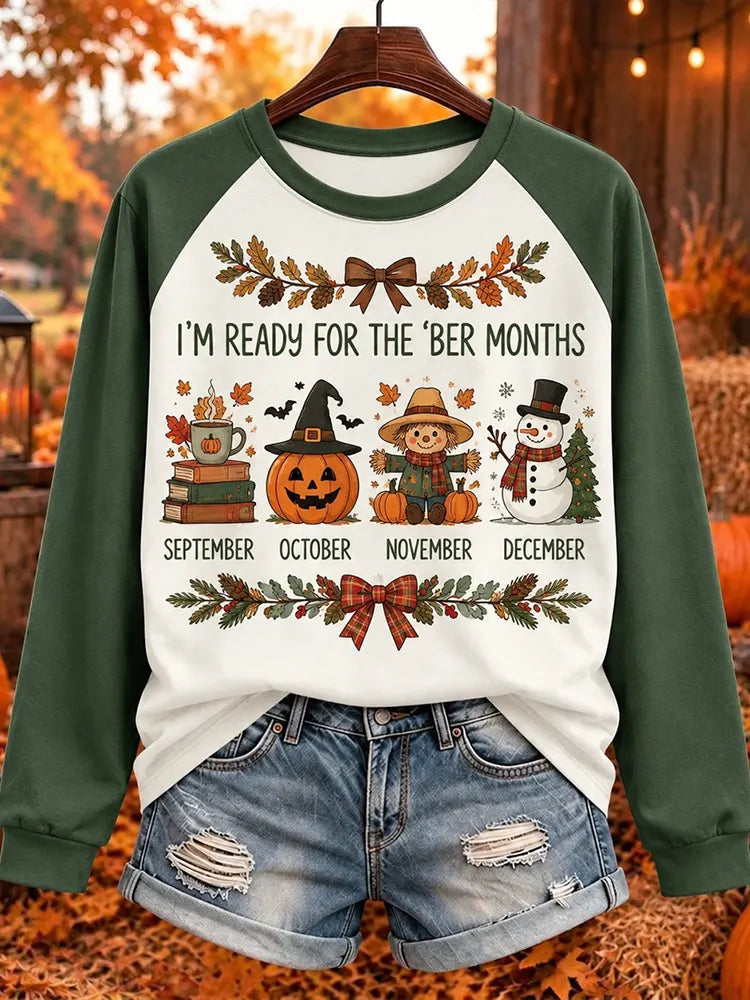 Women's I'm Ready For The 'ber Months Print Raglan Sleeve Top