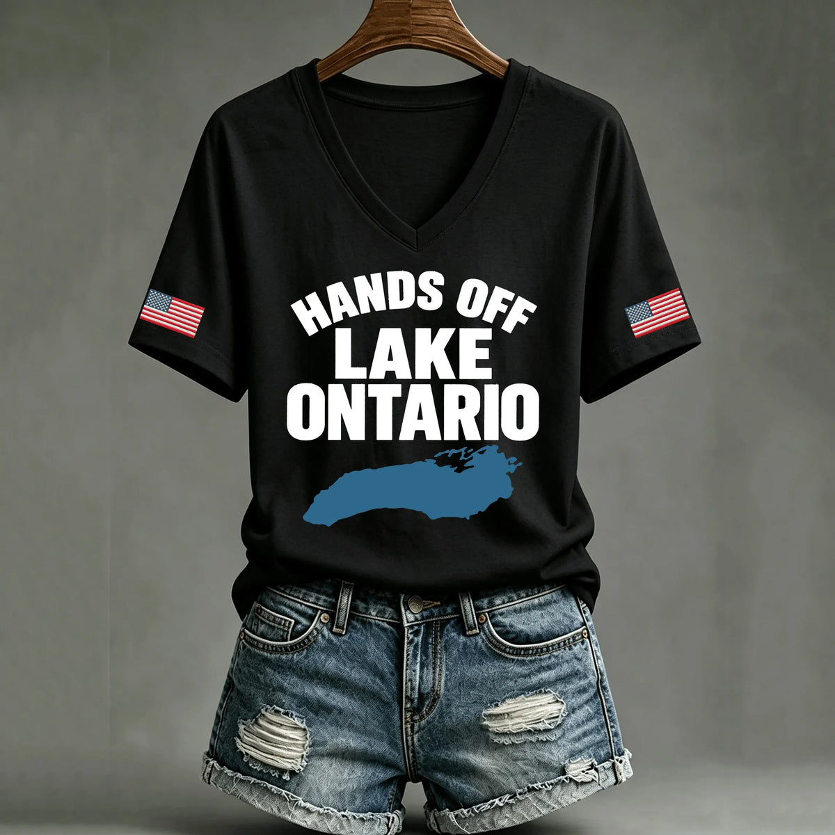 Women's Hands Off Lake Ontario Print V-neck T-shirt