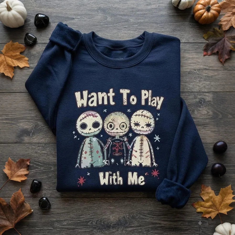 Woman's Halloween Voodoo Dolls Graphic Spooky Witchcraft Print Sweatshirt