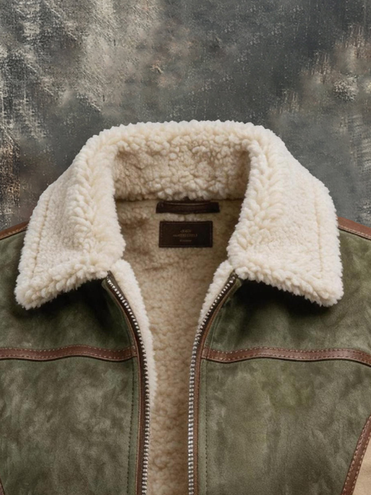 Men’s Vintage-Style Color-Block Leather-Paneled Multi-Pocket Fleece-Lined Workwear Vest
