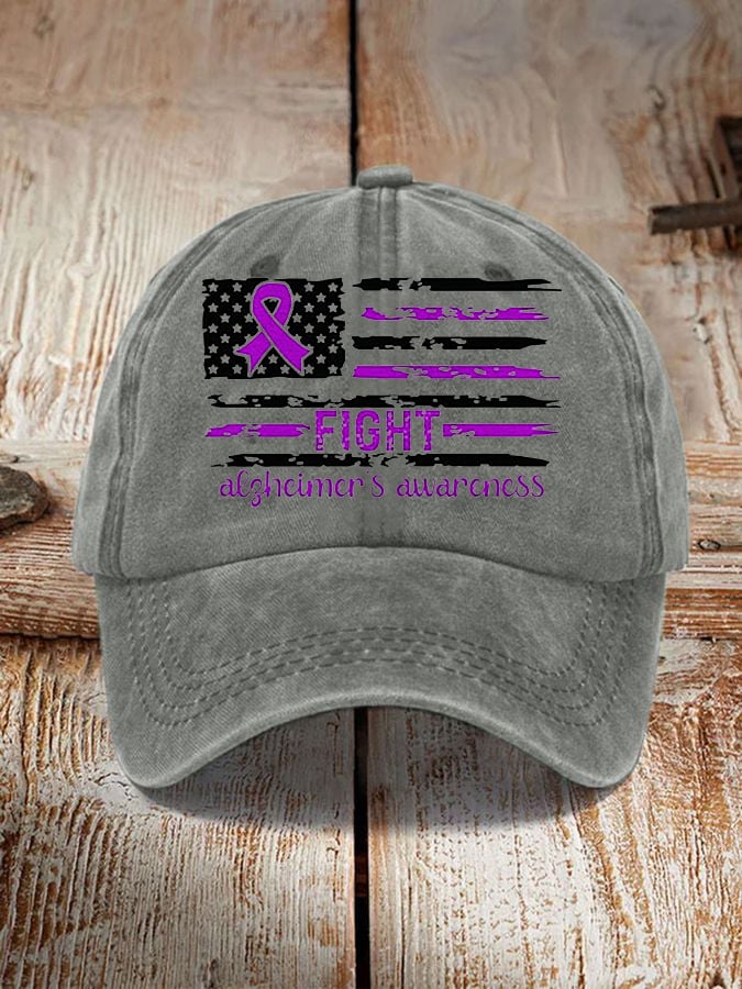 Fight Alzheimer's Awareness Flag Purple Ribbon Print Sun Hat