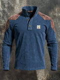 Men's Retro Faux Suede Panel Henley T-Shirt
